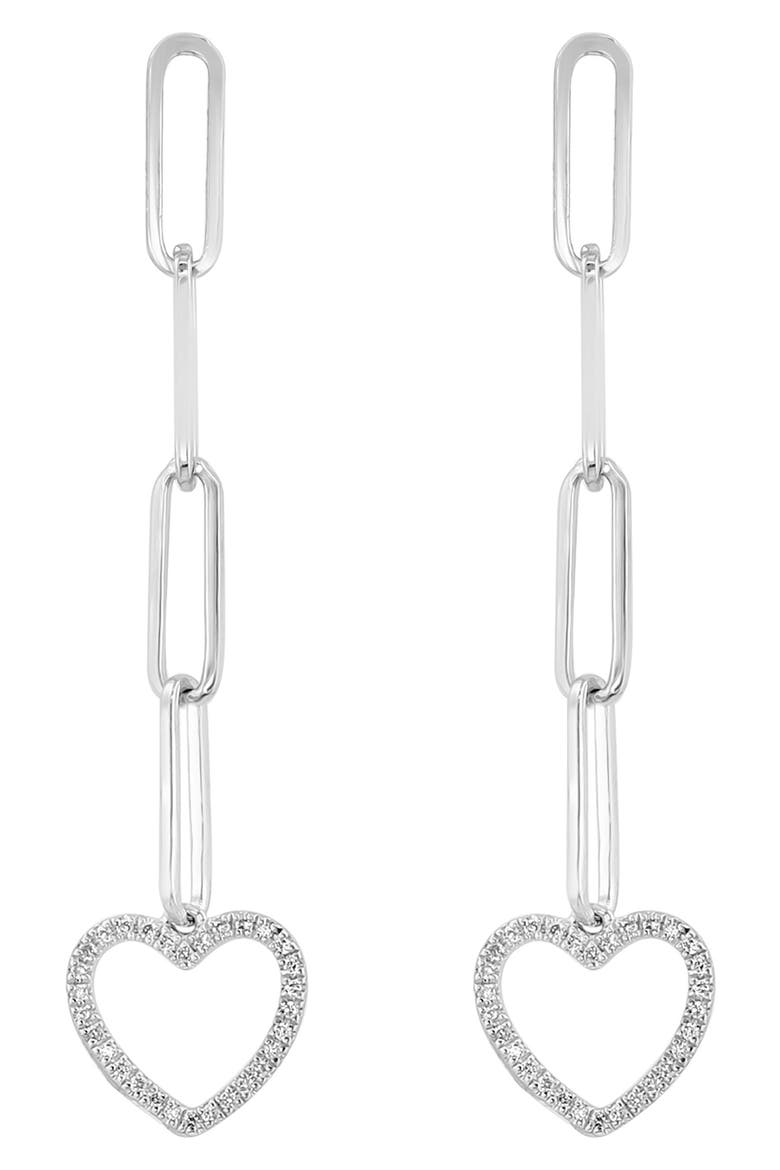 Sterling Silver Diamond Open Heart Drop Earrings - 0.17 ctw., Alternate, color, WHITE