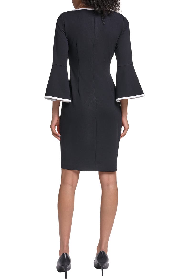 Flare Sleeve Scuba Sheath Dress, Alternate, color, BLACK/ SOFT WHITE