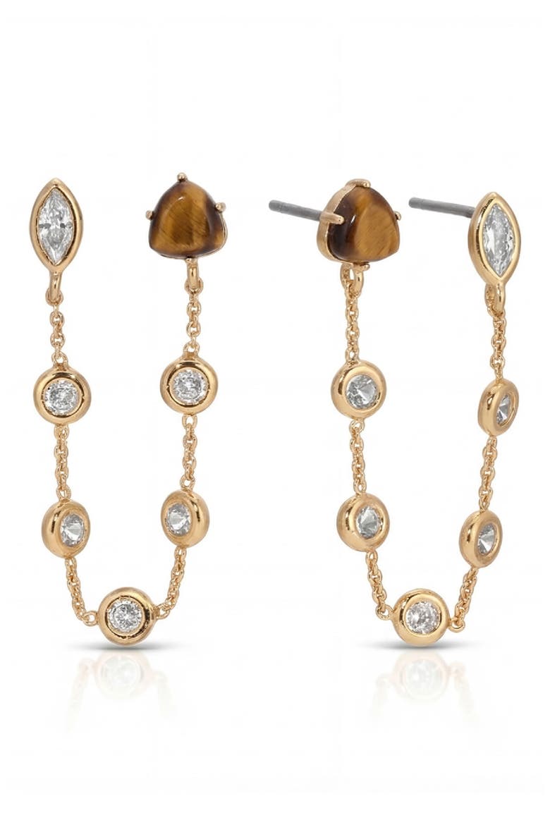 Tiger's Eye & Cubic Zirconia Double Piercing Stud Earrings, Main, color, TIGERS EYE