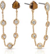 Ettika Tiger's Eye & Cubic Zirconia Double Piercing Stud Earrings