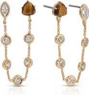 Ettika Tiger's Eye & Cubic Zirconia Double Piercing Stud Earrings