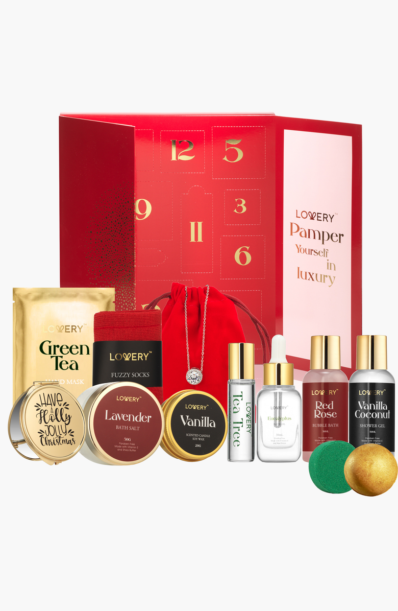 Lovery 12 Days of Beauty Advent Calendar Bath & Body Care Gift Set, Main, color, 