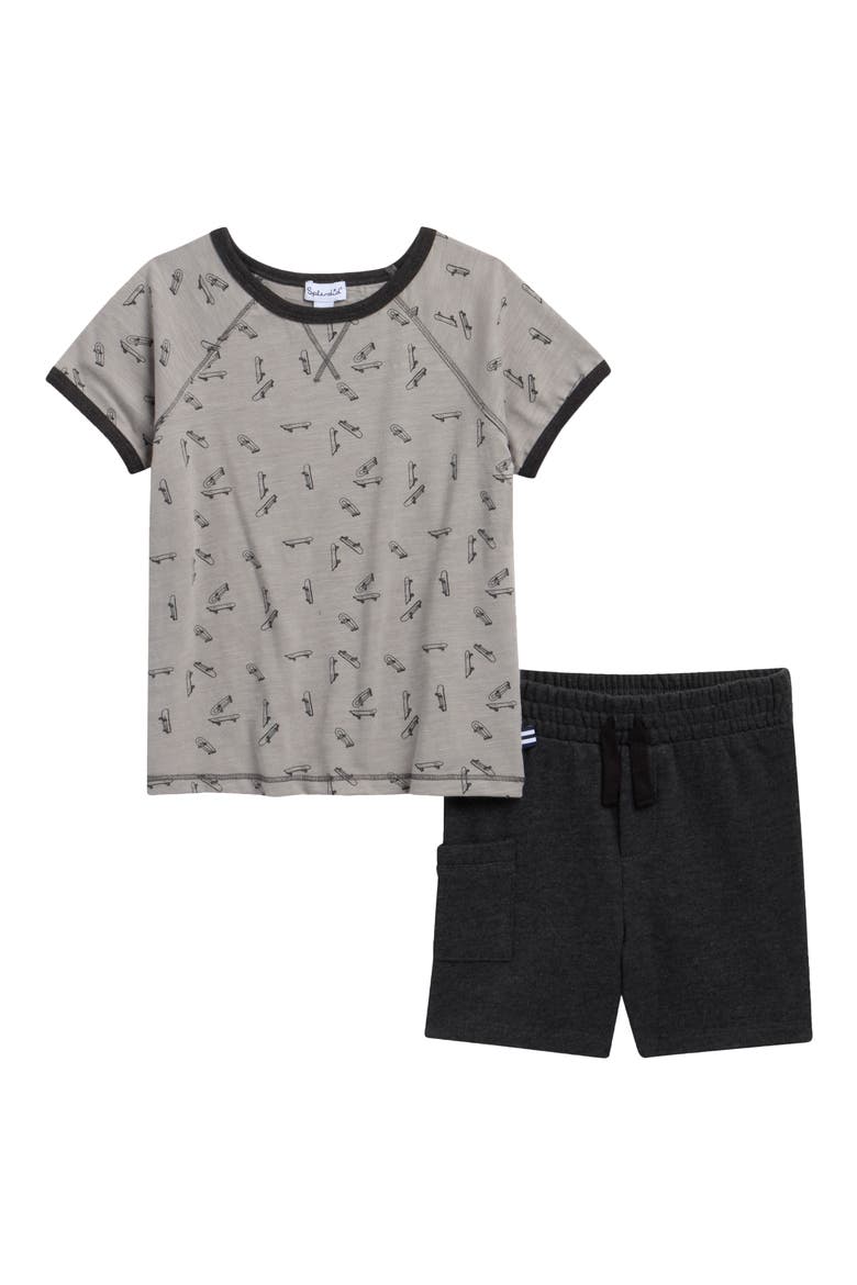 Kids' Skater Boy T-Shirt & Shorts Set, Main, color, GREY SKATEBOARD