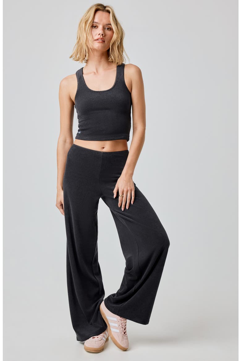 Terry Cloth Wide Leg Pants, Alternate, color, BLACK