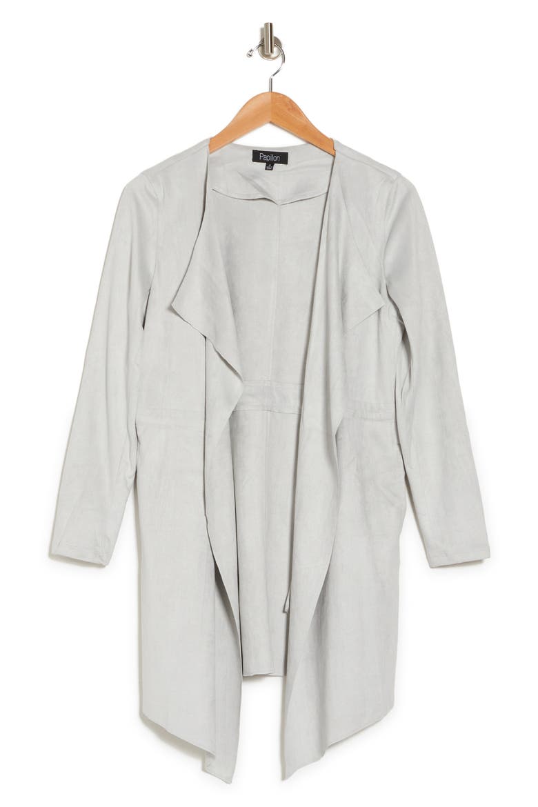 Faux Suede Draped Front Jacket, Alternate, color, LIGHT GREY