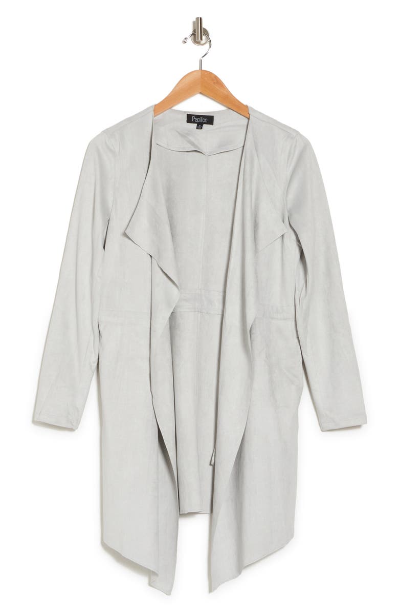PAPILLON Faux Suede Draped Front Jacket, Alternate, color, 