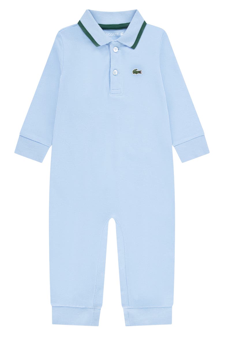 Polo Collar Stretch Cotton Piqué Romper, Main, color, PANORAMA