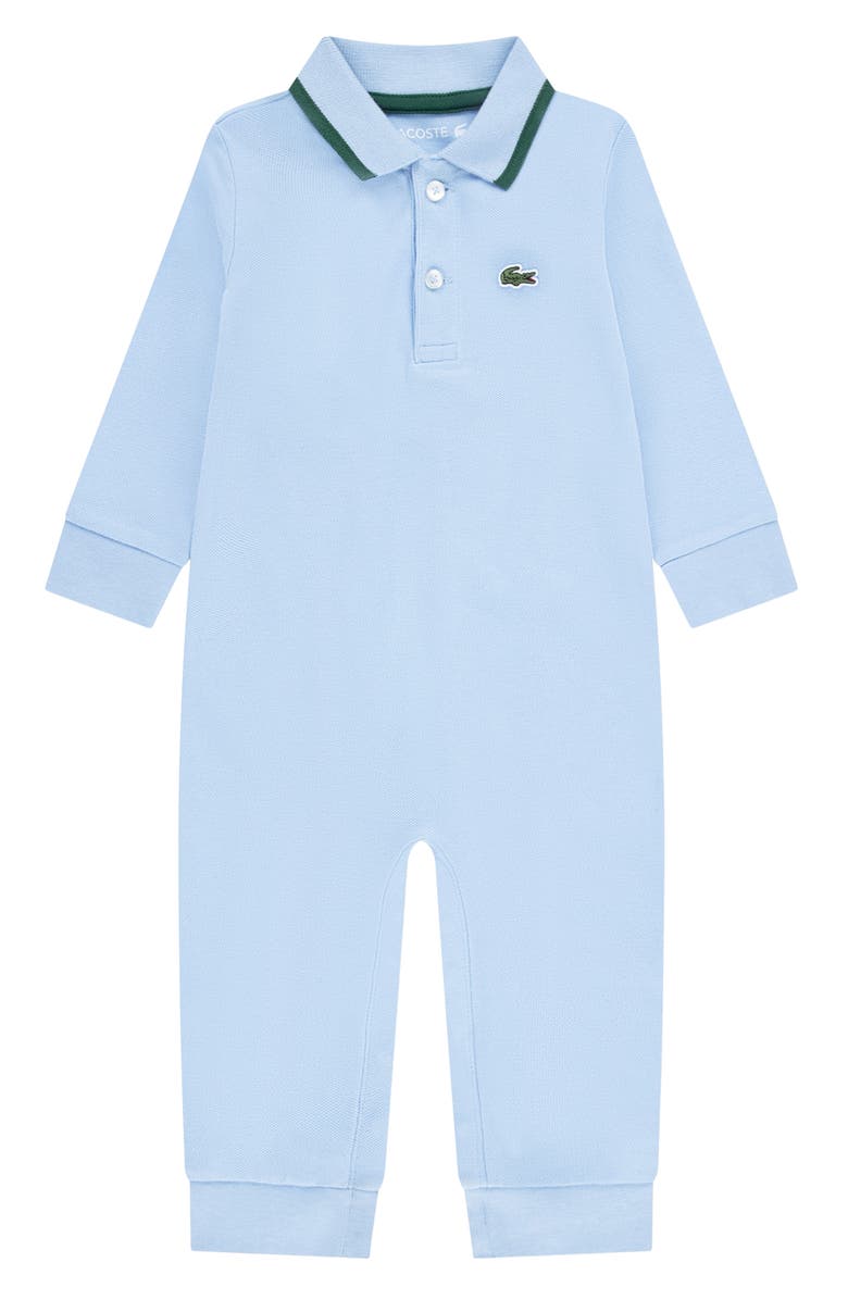 Lacoste Polo Collar Stretch Cotton Piqué Romper, Main, color, Panorama