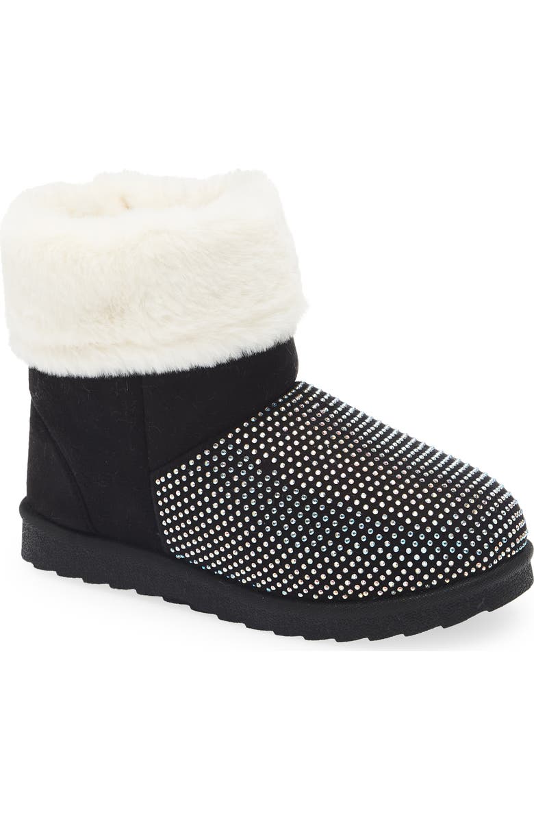 OLIVIA MILLER Kids' Crystal Embellished Faux Fur Lined Boot, Main, color, Black