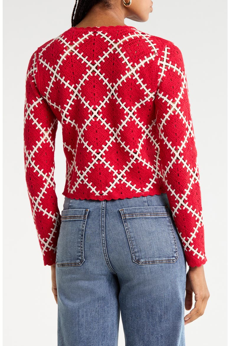 The Crochet Diamond Cardigan, Alternate, color, CHERRY RED MULTI
