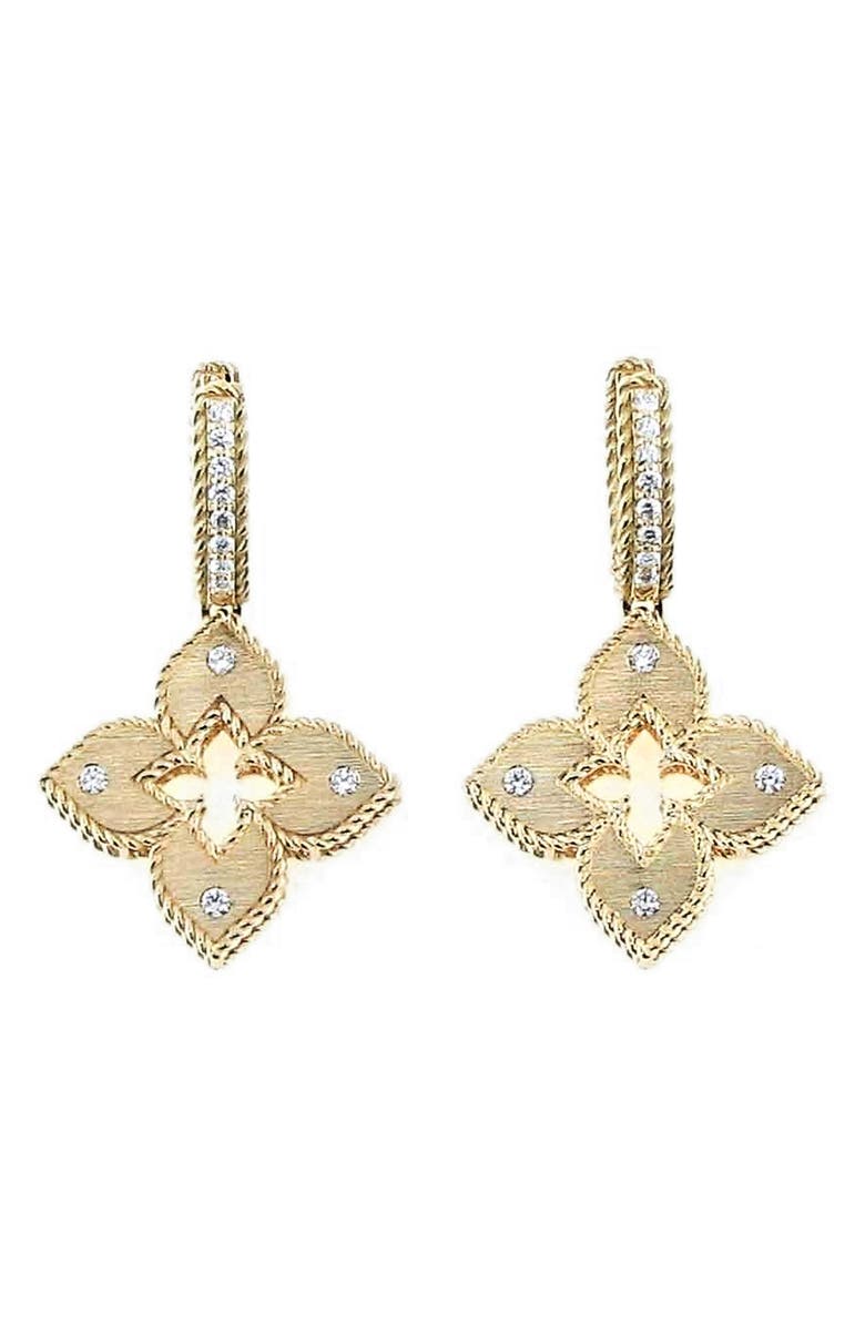 Roberto Coin Venetian Princess Diamond Drop Earrings, Main, color, Yellow Gold