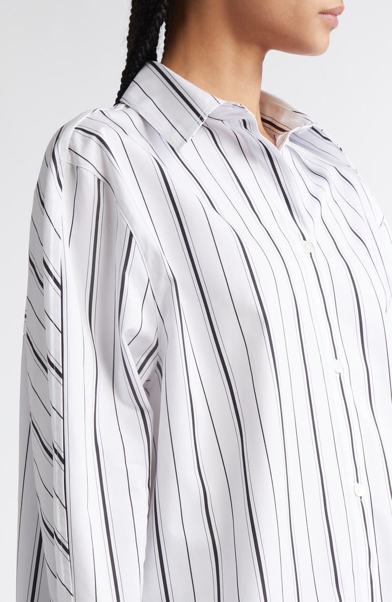 TOTEME Oversize Stripe Organic Cotton Poplin Button-Up Shirt, Alternate, color, White/ Black