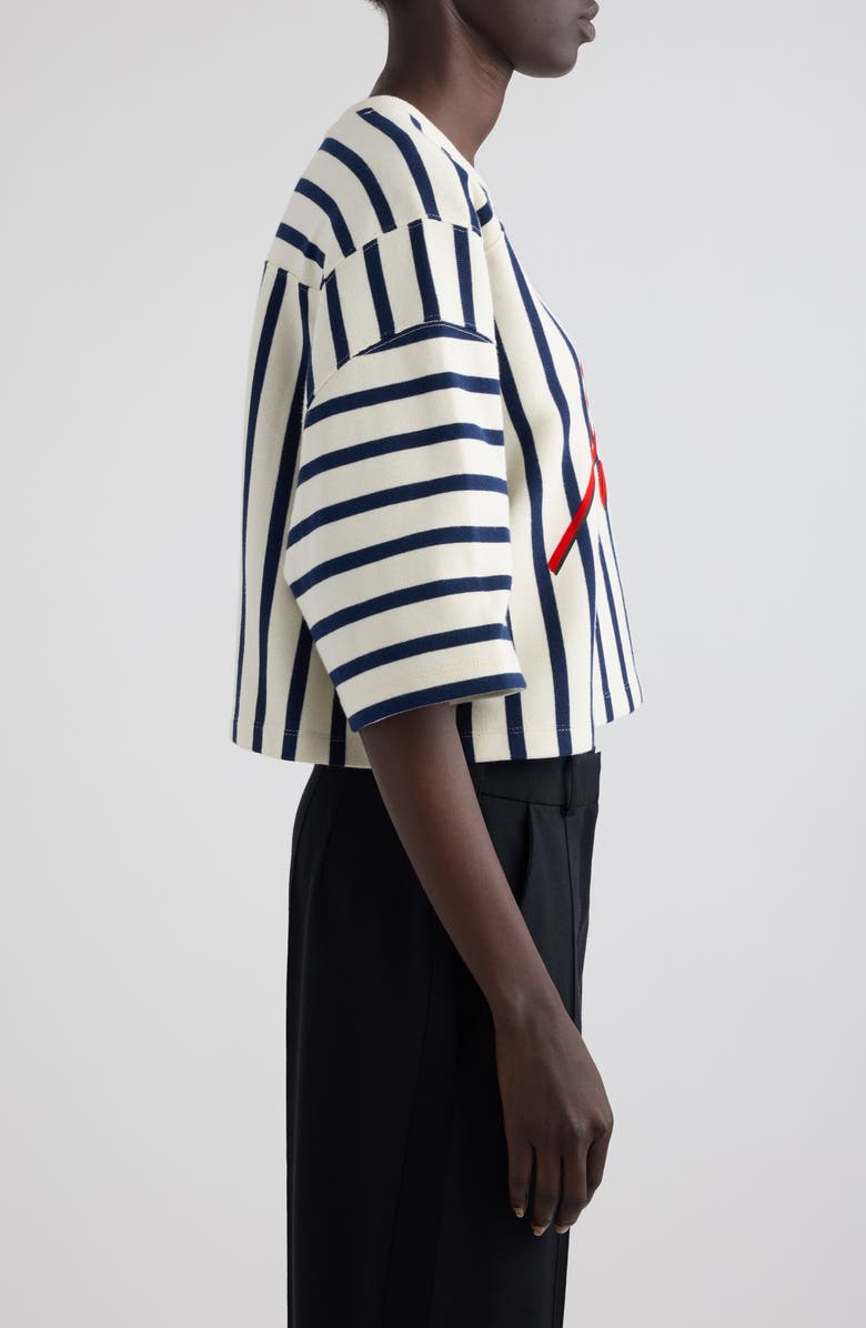 Balmain Baseball Stripe Crop Sweater, Alternate, color, 