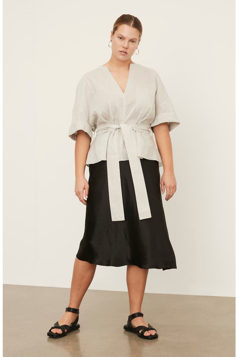 Stripe Belted Blouse, Alternate, color, WHITE/BLACK