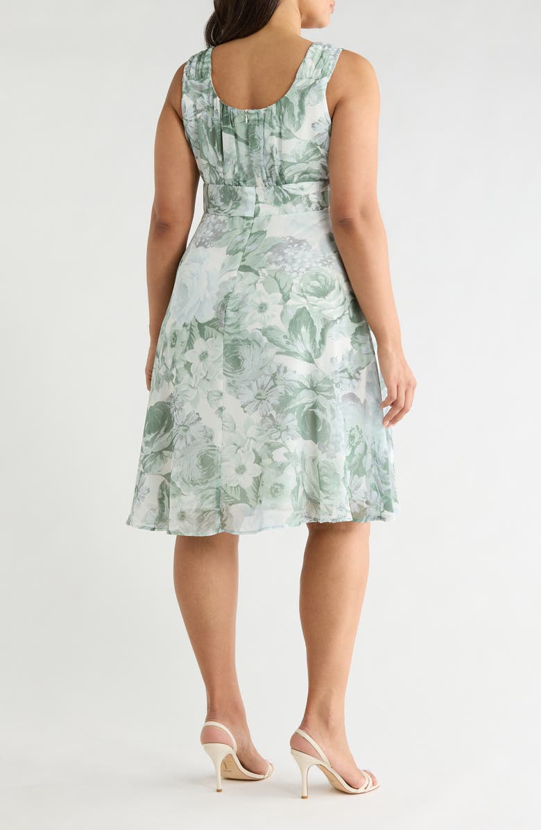 Connected Apparel Ruched Chiffon Midi Dress, Alternate, color, White/ Sage