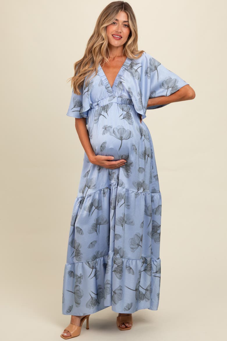 Floral Deep V-Neck Maxi Dress, Alternate, color, Light Blue