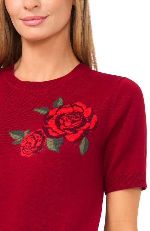 Ted Baker Nora Intarsia Rose Short Sleeve Sweater In Red