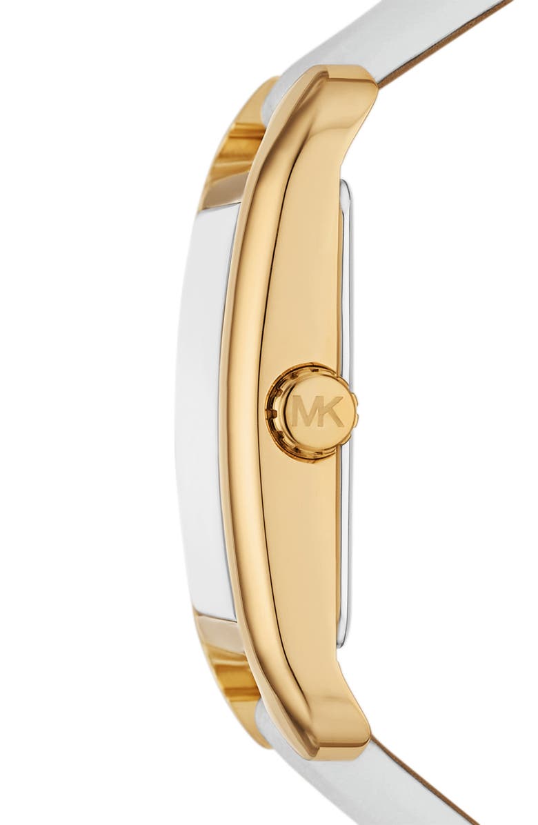 Michael Kors Monroe Three-Hand Quartz Leather Strap Watch, 27mm, Alternate, color, Gold