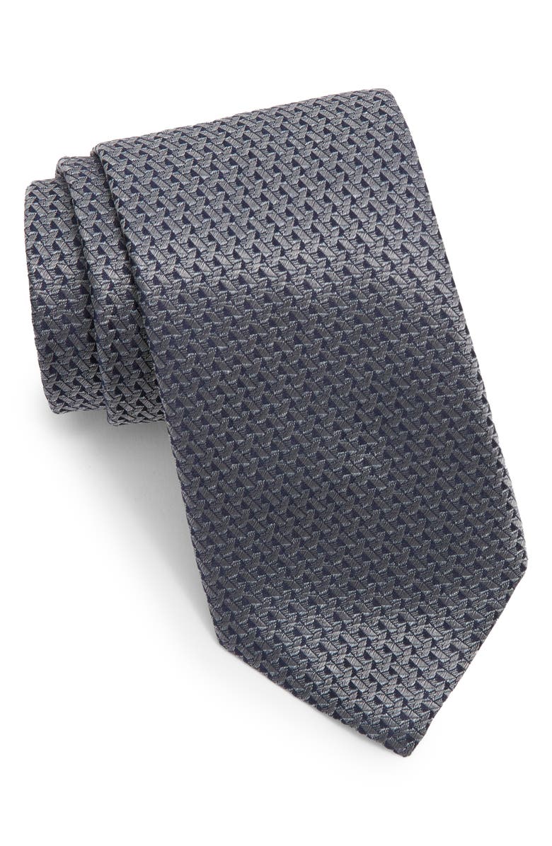 Canali Neat Silk Tie, Main, color, Grey