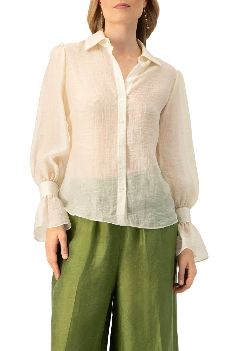 IVONNE See-Through Long Sleeve Shirt With Wide Cuffs, Main, color, Ivory