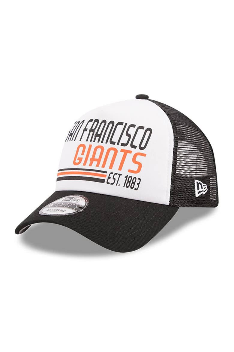 Men's New Era White/Black San Francisco Giants Stacked A-Frame Trucker 9FORTY Adjustable Hat, Main, color, White
