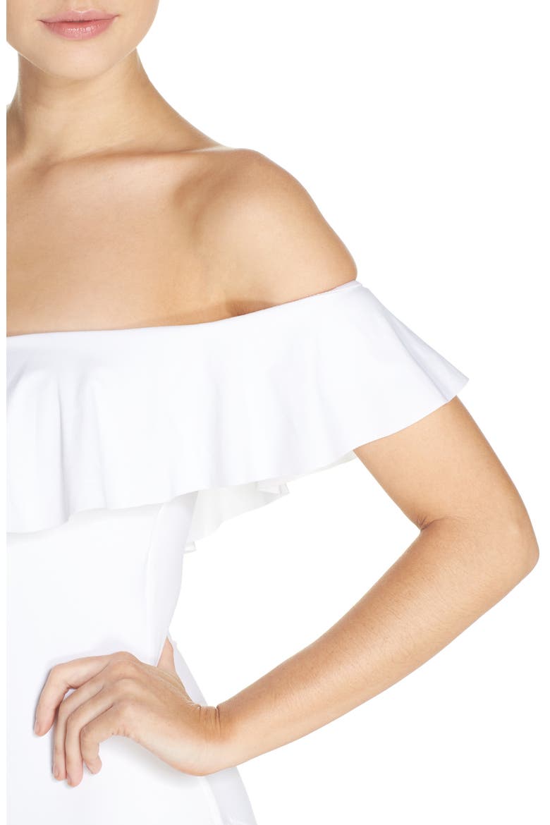 Off the Shoulder One-Piece Swimsuit, Alternate, color, WHITE