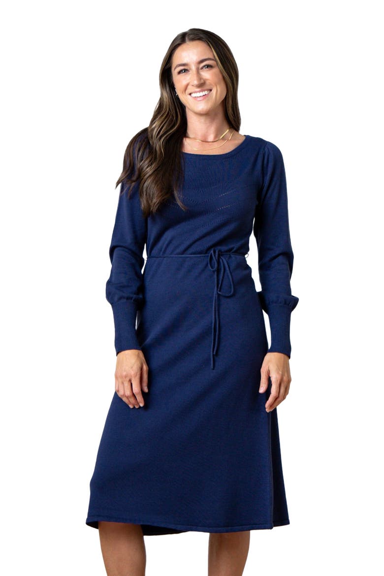 Women's Organic Pointelle Sweater Dress, Main, color, Navy Pointelle