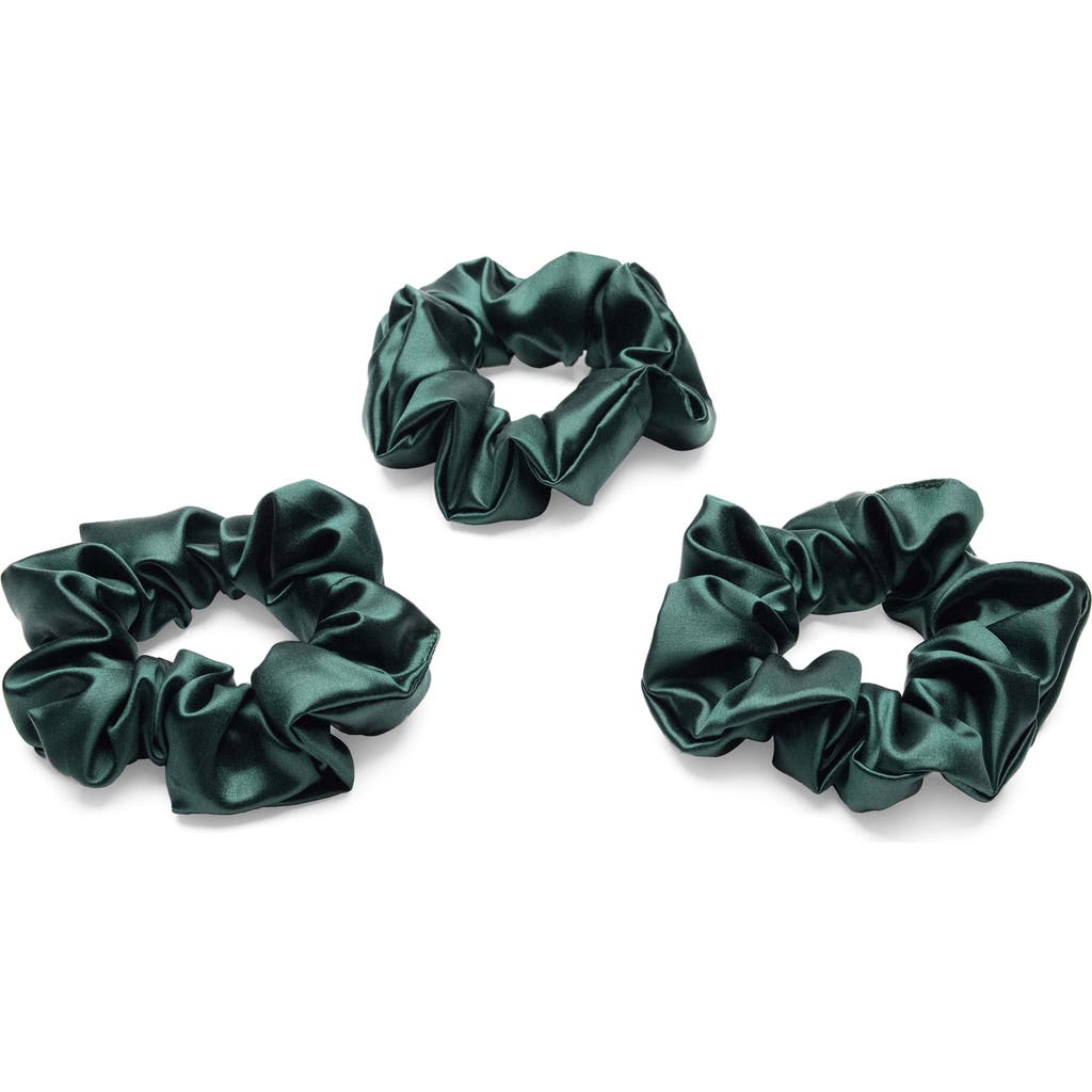 BLISSY 3-Pack Silk Scrunchies in Emerald  product