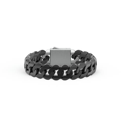 Black Ceramic Cuban Link (15mm) Bracelet With Sterling Silver Clasp, 8"