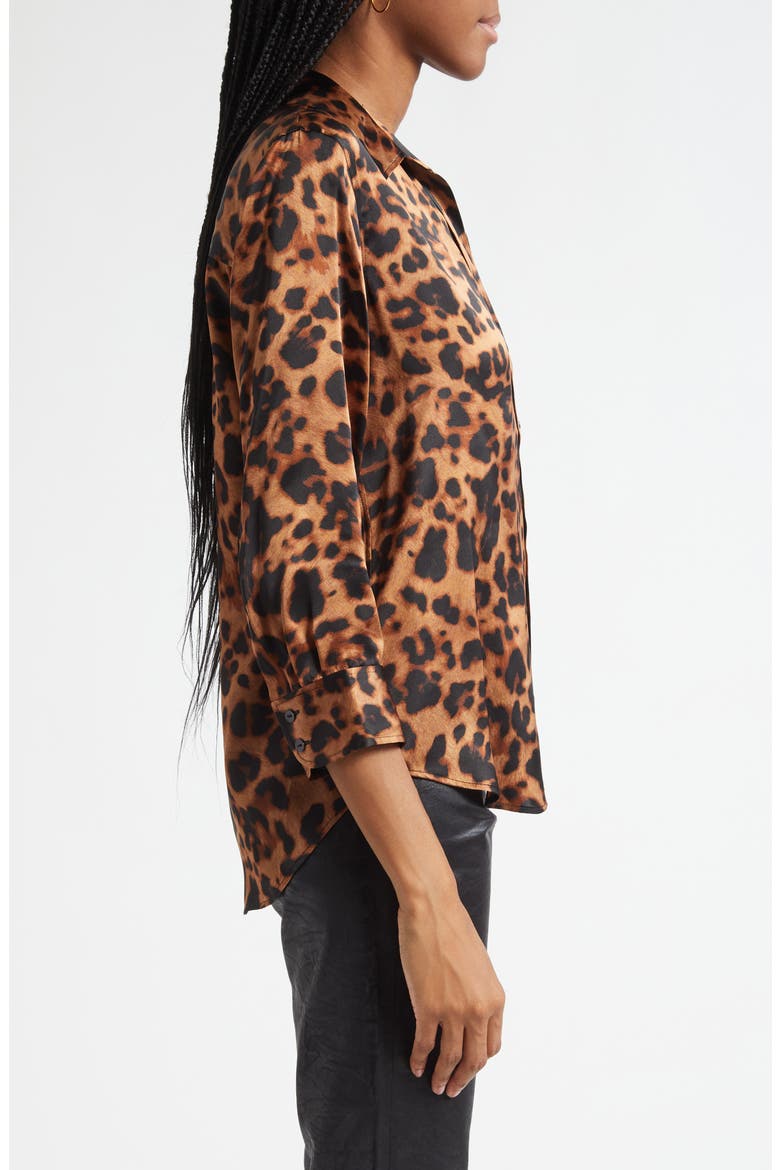 Dani Leopard Print Silk Button-Up Shirt, Alternate, color, BROWN MULTI AMUR LEOPARD