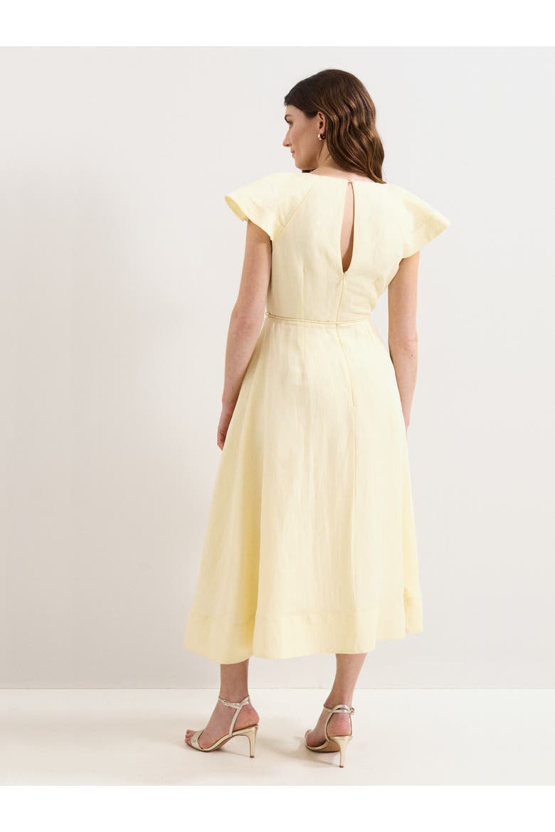 Matilda Ruffle Linen Midi Dress, Alternate, color, Pale Yellow