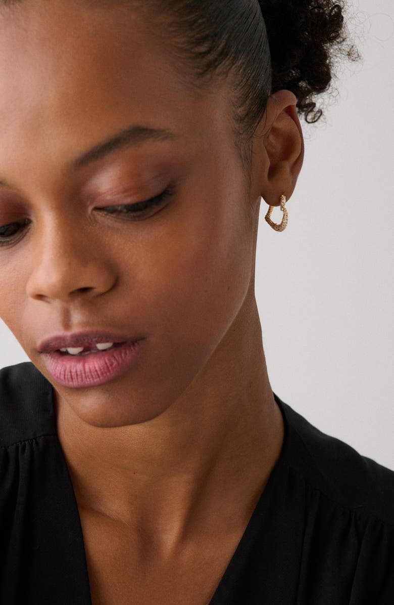 Kate Spade New York amour pavé heart huggie hoop earrings, Alternate, color, Clear/ Gold