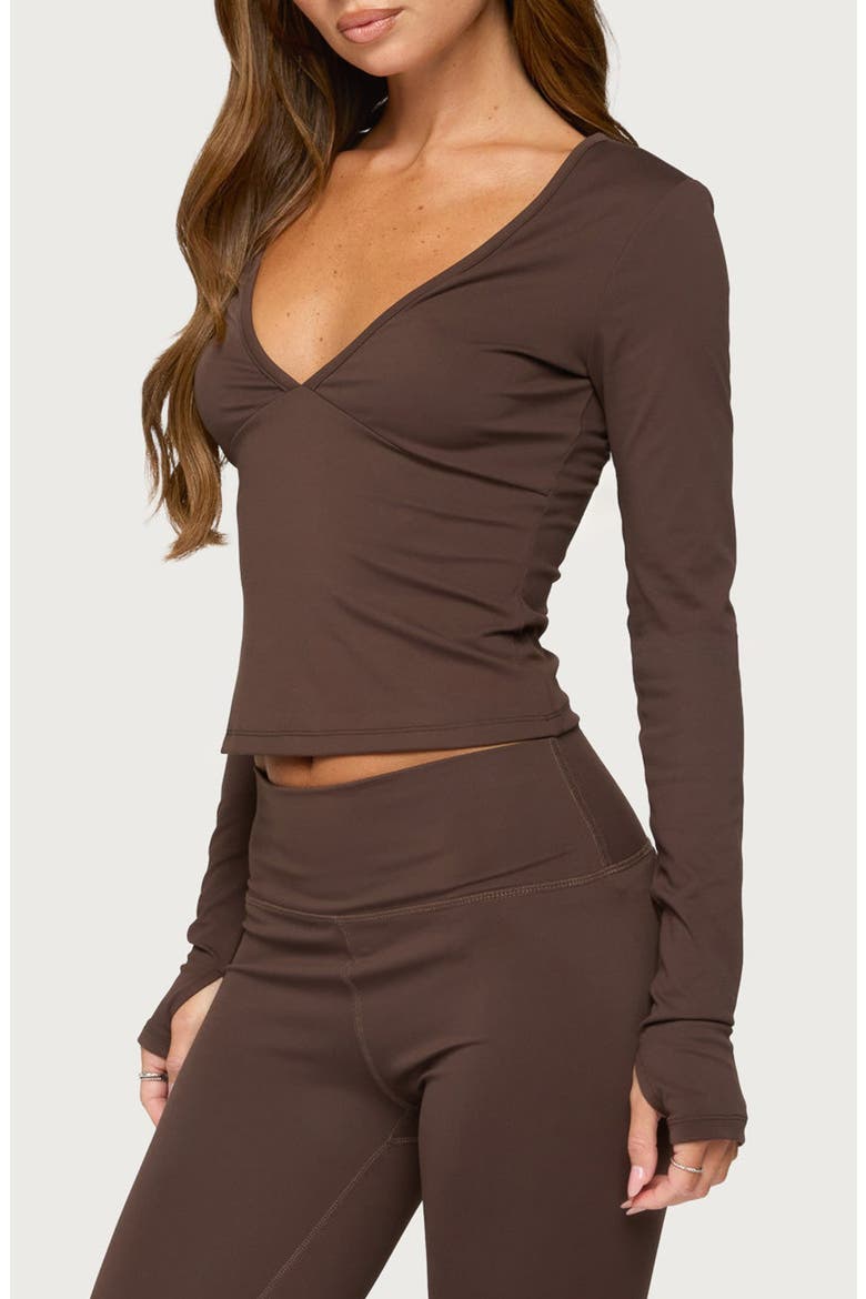 Seana V-Neck Long Sleeve Performance Top, Alternate, color, BROWN