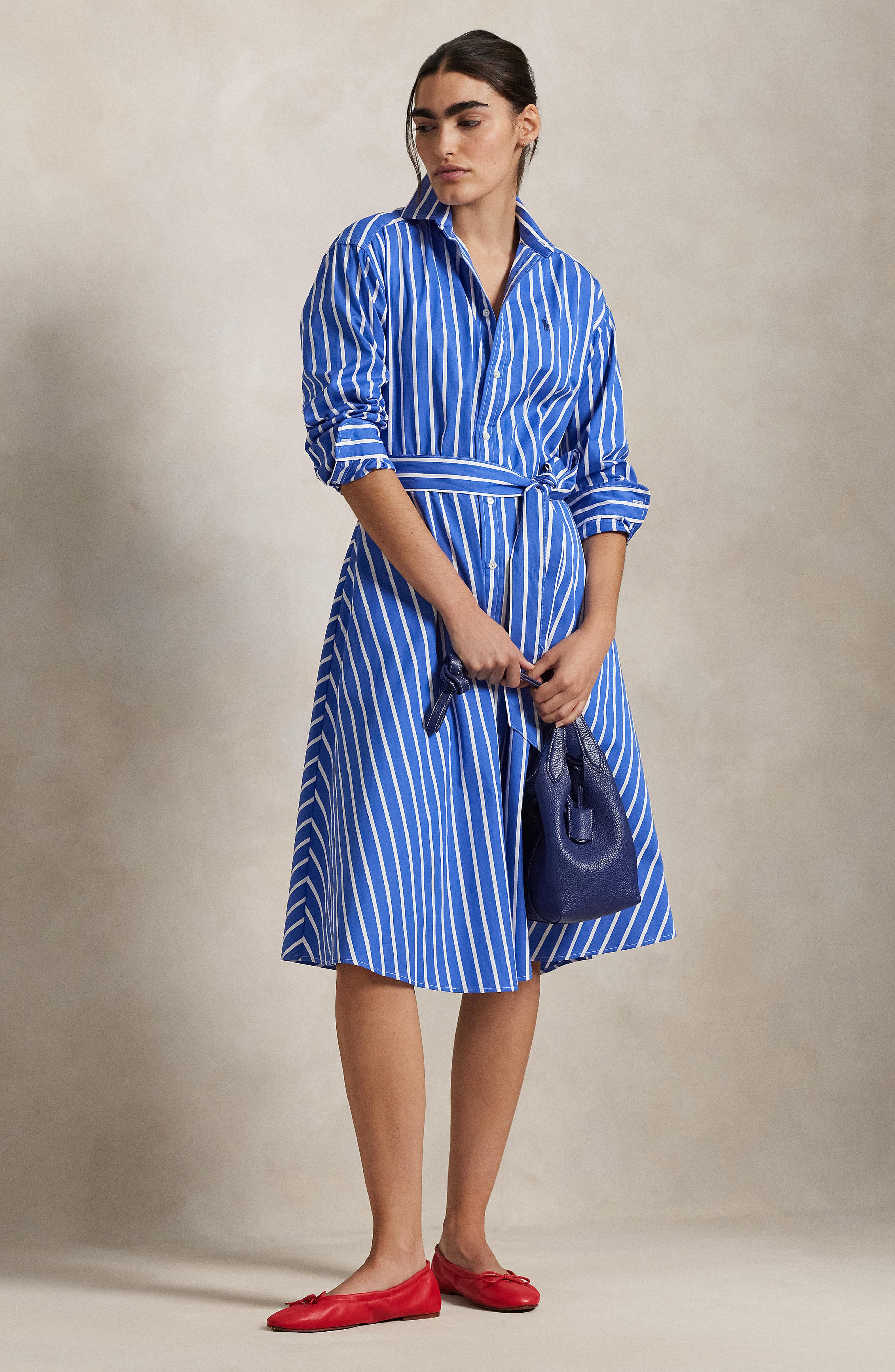 ralph lauren shirt dress stripe Ralph Lauren Belted Wide-Stripe Cotton Shirt Dress
