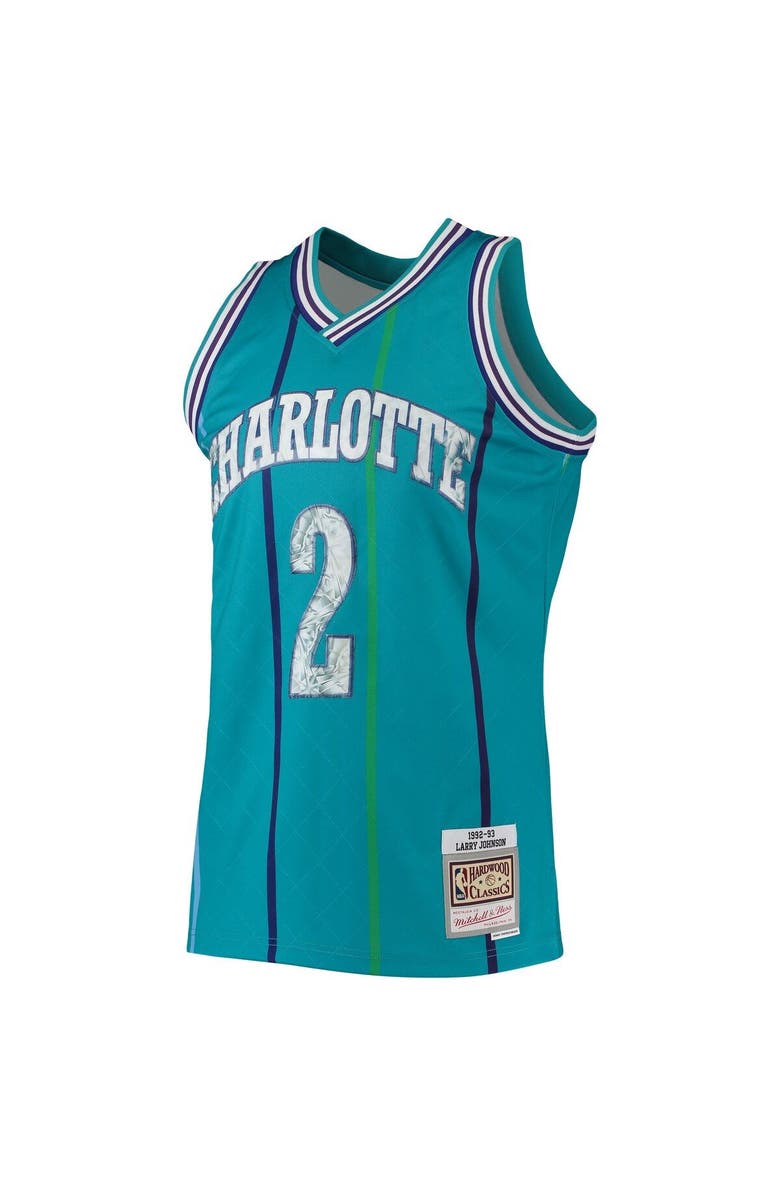 Mitchell & Ness Men's Mitchell & Ness Larry Johnson Teal Charlotte Hornets 1996/97 Hardwood Classics NBA 75th Anniversary Diamond Swingman Jersey, Alternate, color, 