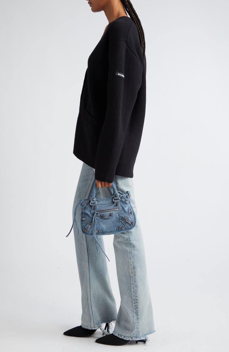 Balenciaga Small Neo Cagole Logo Denim Tote, Alternate, color, 4317 Pale Blue