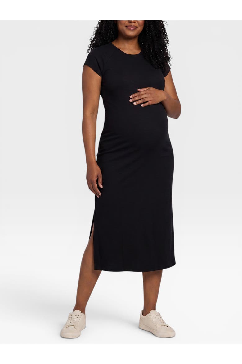 Rib Knit Short Sleeve Raglan Midi Dress, Main, color, Black