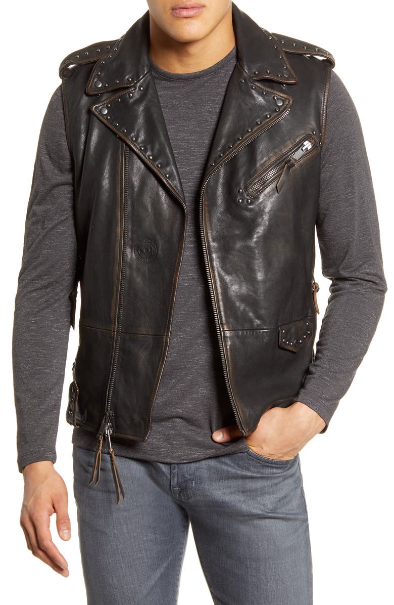 John Varvatos Star USA Bruce Leather Biker Vest, Main, color,