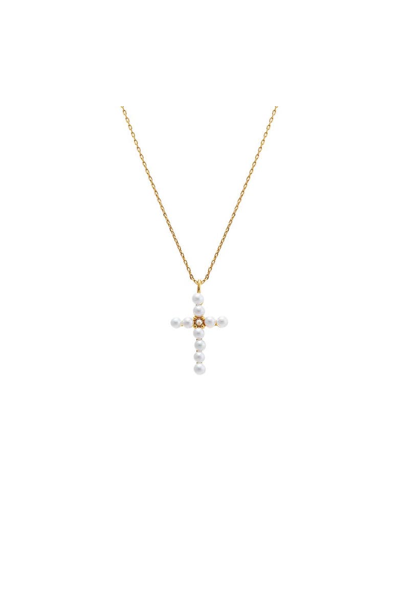 BY ADINA EDEN Pearl X CZ Cross Pendant Necklace, Main, color, Gold