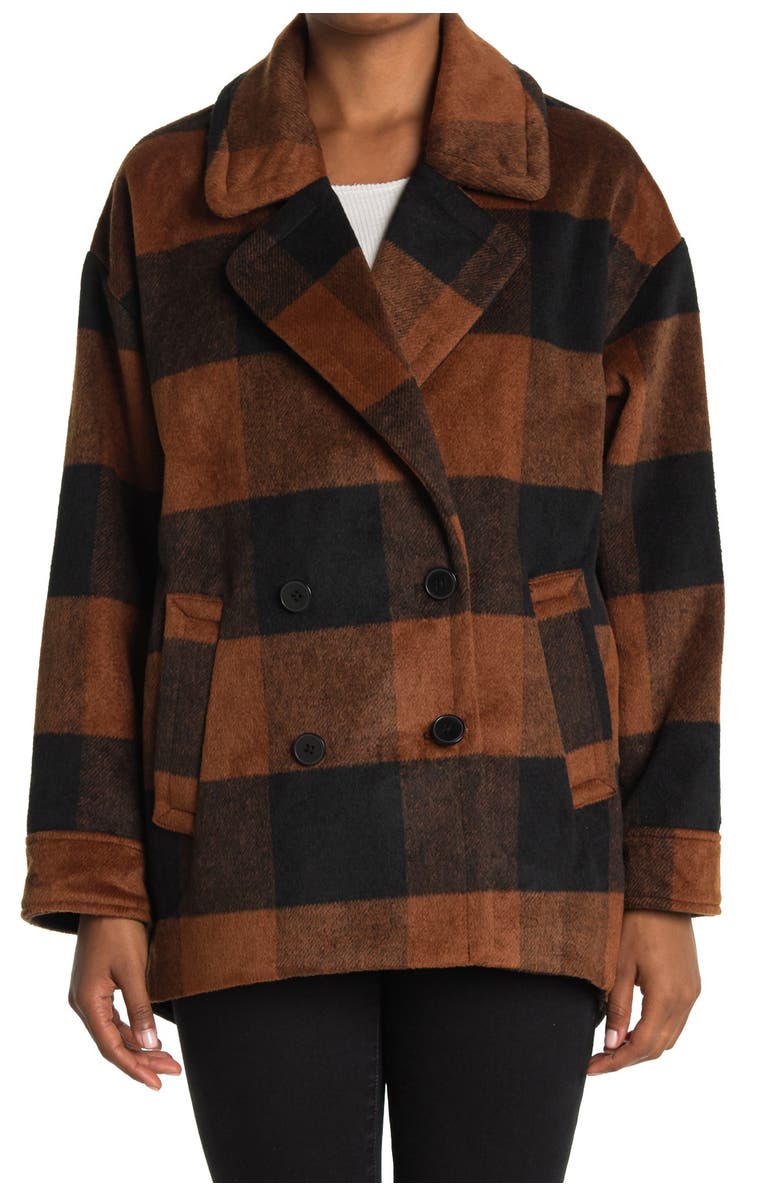 Halogen<sup>®</sup> Buffalo Check Double Breasted Peacoat, Alternate, color, 