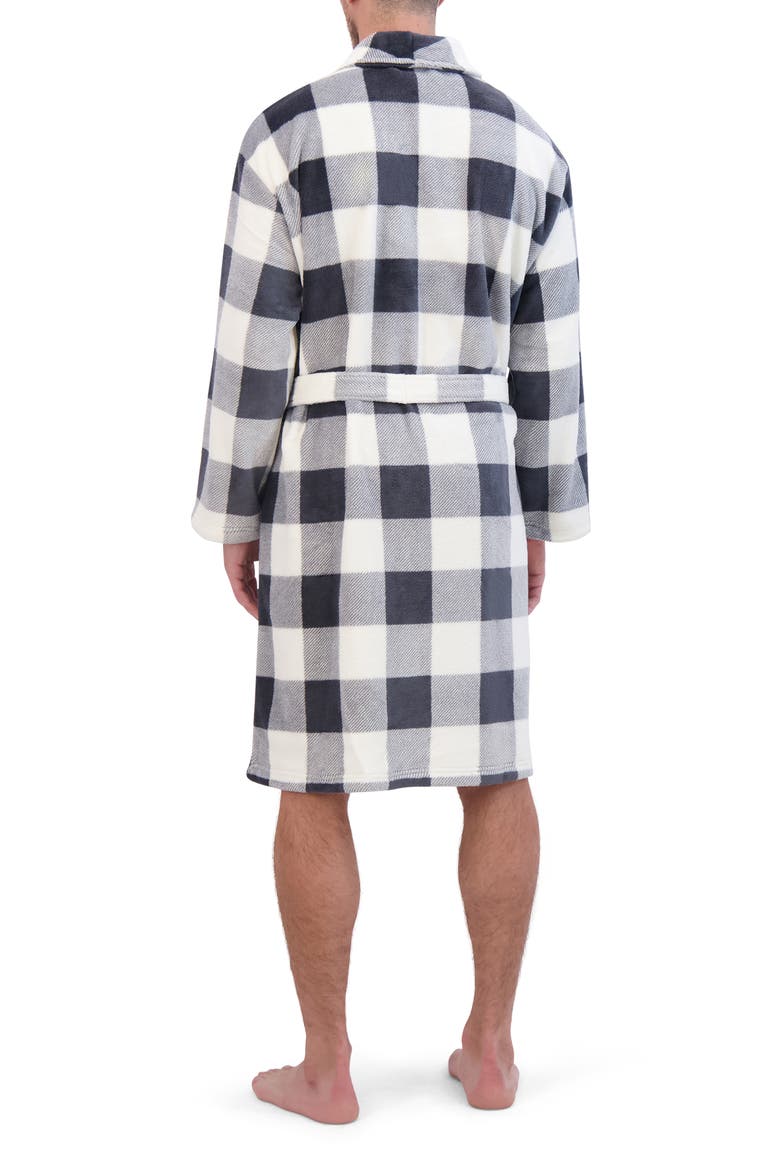 Plaid Fleece Robe, Alternate, color, WHITE/ BLACK