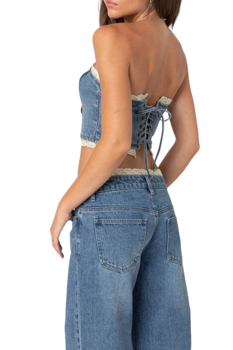 Karlie Lace Trim Denim Tube Top, Alternate, color, BLUE