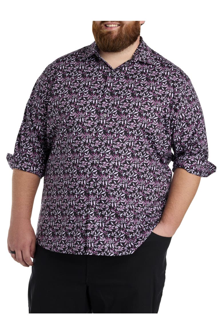Big & Tall Floral Print Sport Shirt, Main, color, PURPLE