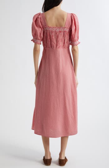 Nicolette Gingham Puff Sleeve Cotton Sundress