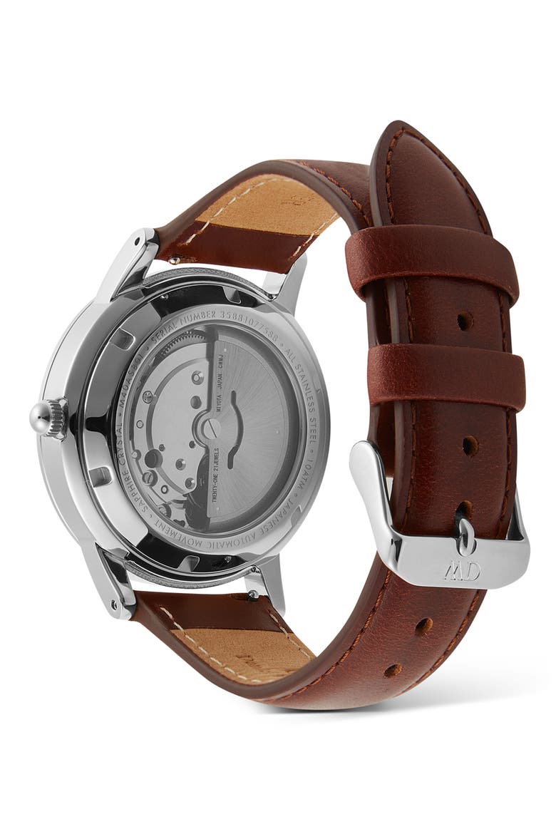 Iconic Automatic Leather Strap Watch, 40mm, Alternate, color, BROWN/ SILVER