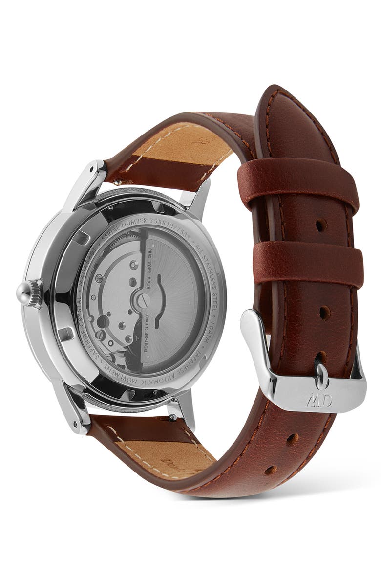 Daniel Wellington Iconic Automatic Leather Strap Watch, 40mm, Alternate, color, Brown/ Silver