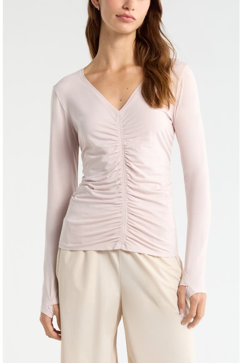 Ruched Long Sleeve T-Shirt, Main, color, PINK HUSH