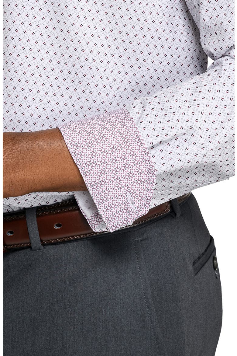 Slim Fit Duo Geo Print Performance Dress Shirt, Alternate, color, WHITE/ BLACK/ RED