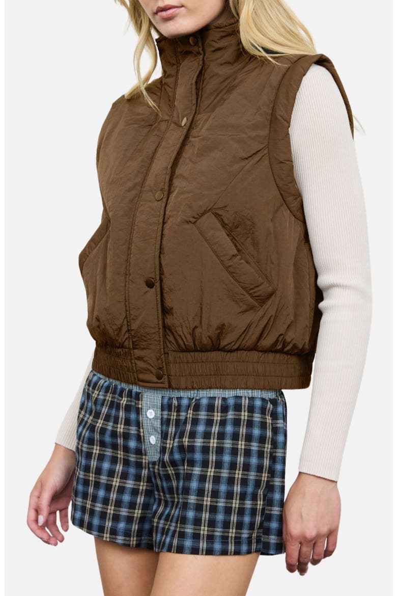 Cropped Mock Neck Puffer Vest, Alternate, color, CHOCOLATE BROWN