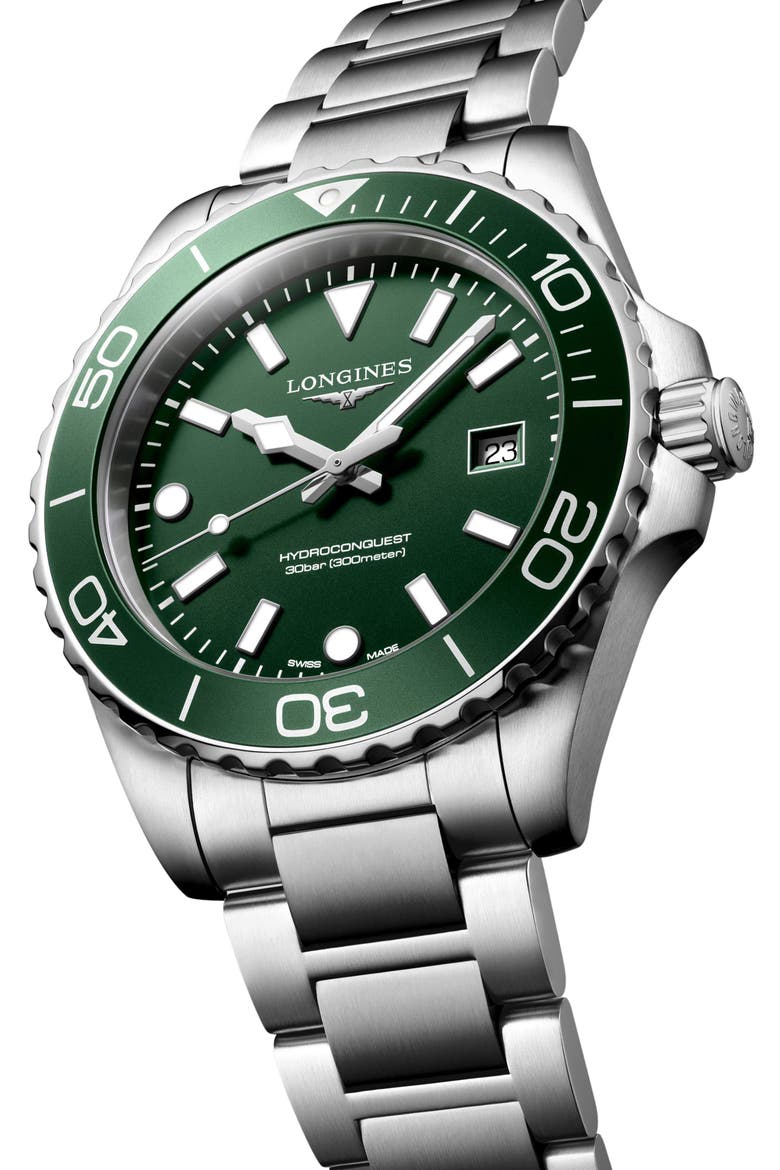HydroConquest Bracelet Watch, 42mm, Alternate, color, GREEN